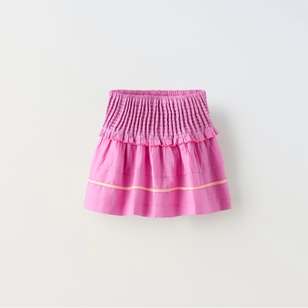 NWOT Zara Girls Smocked Waist Cotton Skirt